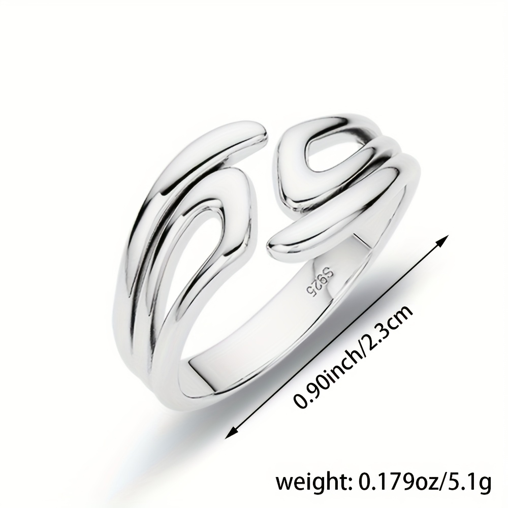 Women's 925 Silver Open Ring Hip Hop Geometric Line Adjustable Finger Ring